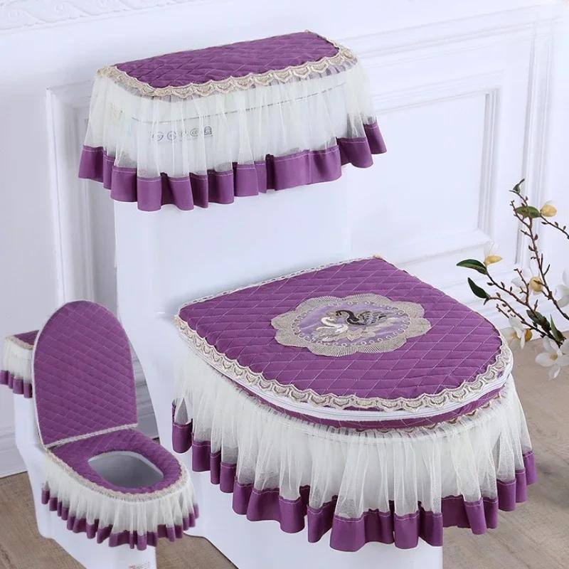 Toilets Cushion 3 Piece Set Lace Detachable Toilet Cover Cloth Dust Cover Toilets Seat Cushion Home Decoration Toilet Cover