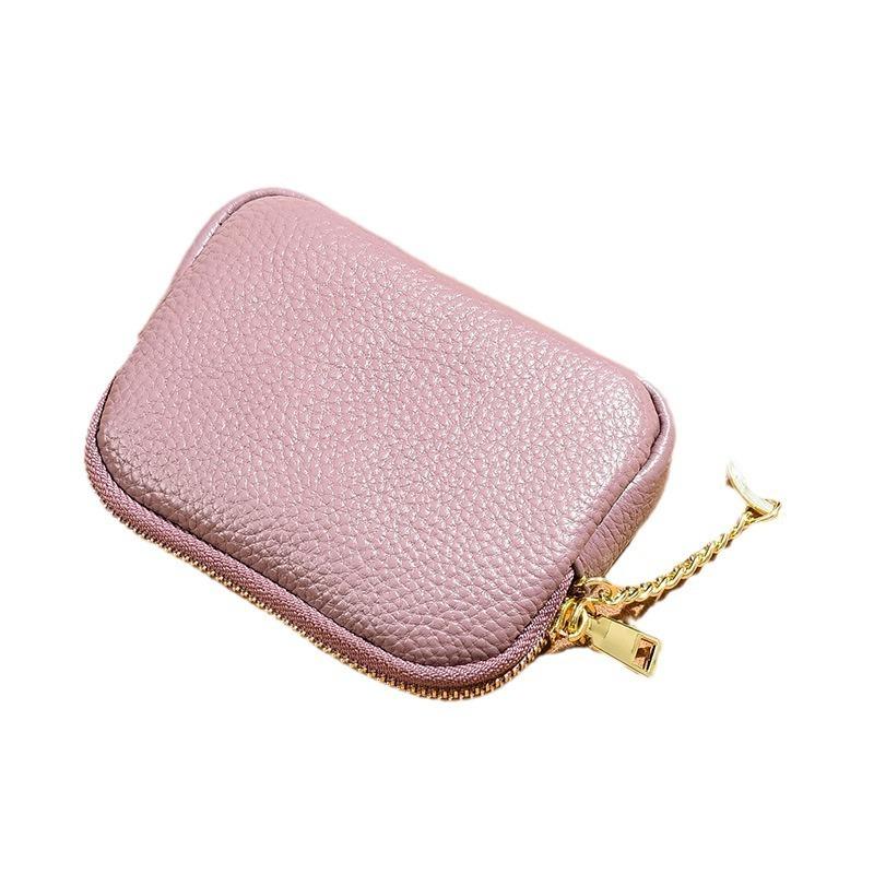Leather hand zipper small wallet women's first layer cowhide mini bag key storage coin bag cute change bag