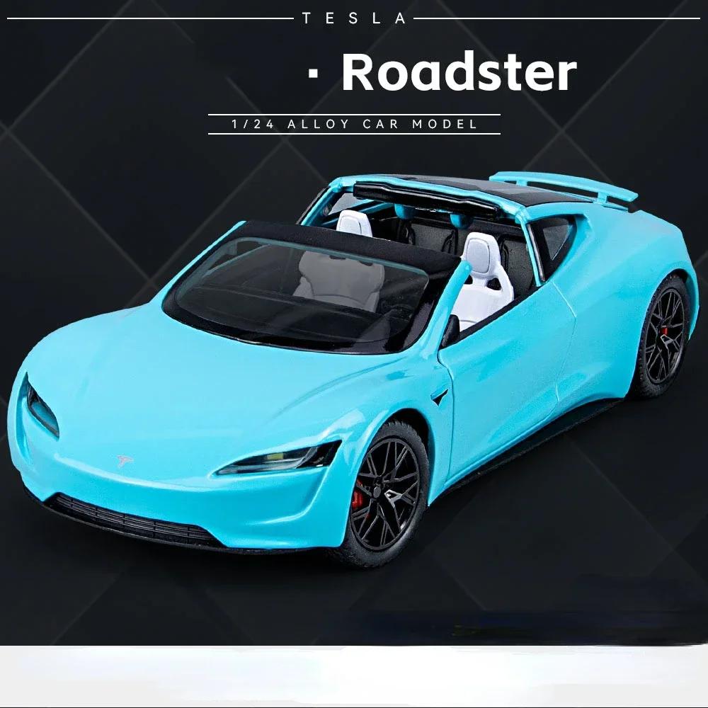 1:24 Tesla Roadster Super Car Alloy Car Model Wheel Steering Sound Light Collectibles Toy Birthday Gift C147
