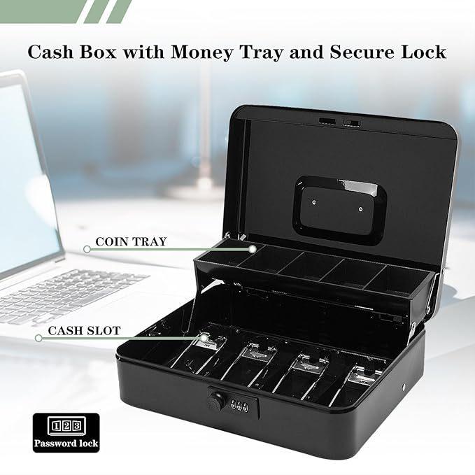 Child's Key-Operated Metal Money Box Safe with Bill Clip and Storage 