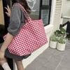 Contrast Color Plaid Shoulder Bag Large Capacity Tote Bag