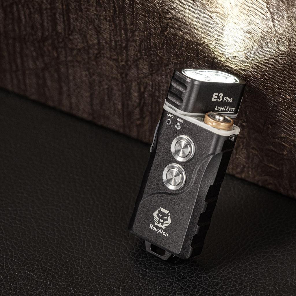 RovyVon E3 Plus EDC a compact flashlight with a dual power 300mAh battery and one external AAA USB powerful keychain flashlight with up to 700 IPX6
