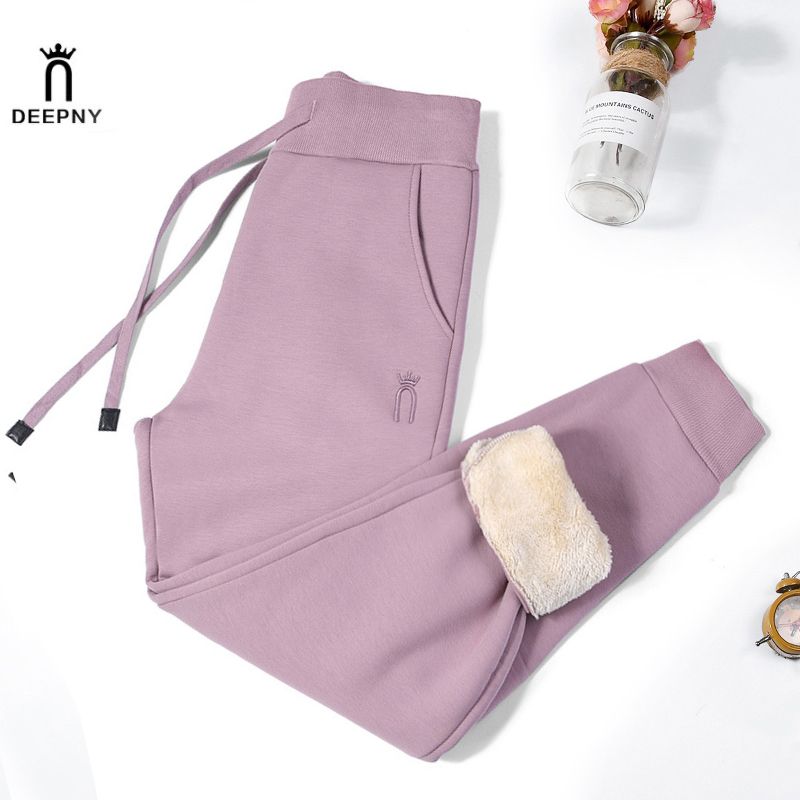 

Утепленные зимние берберские флисовые повседневные брюки женские 2024 новые верхняя одежда утепленные брюки с манжетами женские спортивные брюки зимние Purple L