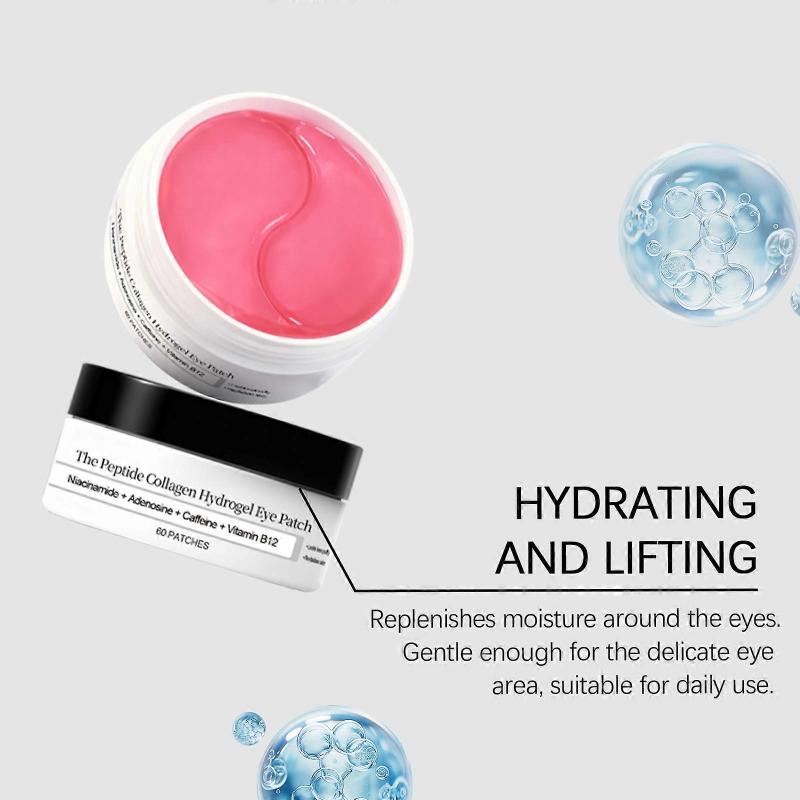 Augenmaske, 60 Paar Peptid-Kollagen-Hydrogel-Augenpads für geschwollene Augen, dunkle Ringe, Falten, Hautpflege, feuchtigkeitsspendend & straffend