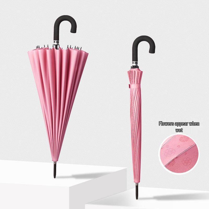 24-Speichen Farbwechselnder Langgriff-Regenschirm für Damen, Extra-Groß, Winddicht, Gebogener Griff, Herren-Stockgriff, Logodesign
