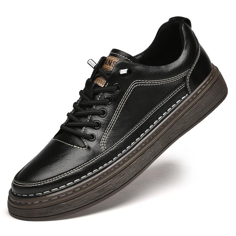 Men s Retro Trendy Large Cowhide Board Shoes - Size 46, No-Tie, Thick-Soled Casual Leather Shoes 47