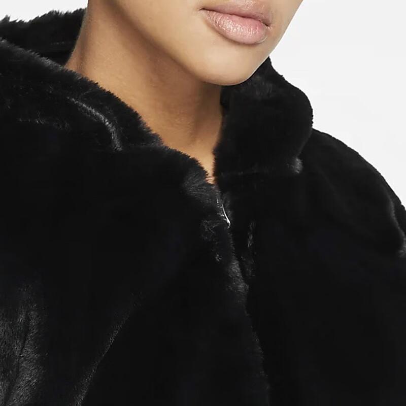 New Nike Sportswear Essentials Faux Fur Jacket Black/White DD5116-010