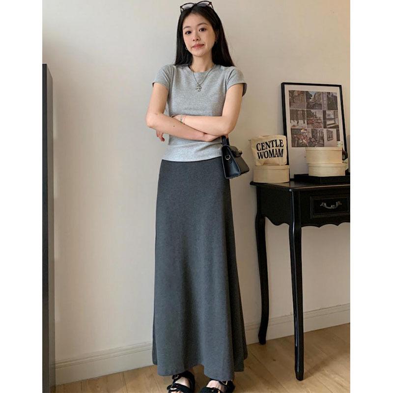 Ice Silk Midi Skirt: Women's Korean Style Summer Casual Bodycon Slimming Skirt