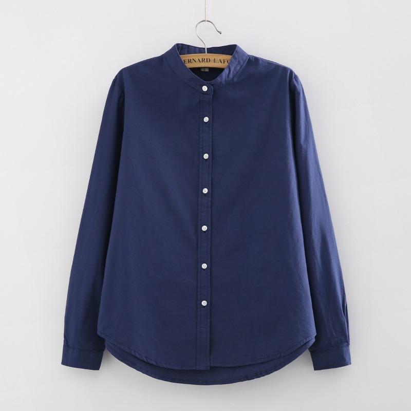 Cotton Linen Shirt Base Shirt Stand Collar White Shirt Women's Long Sleeved Shirt