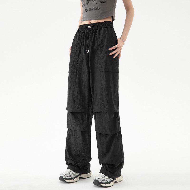2024 Americké dámské vysokopasé cargo padákové kalhoty: Podzimní větrovka s rovnými nohavicemi pro volnočasové sporty a turistiku