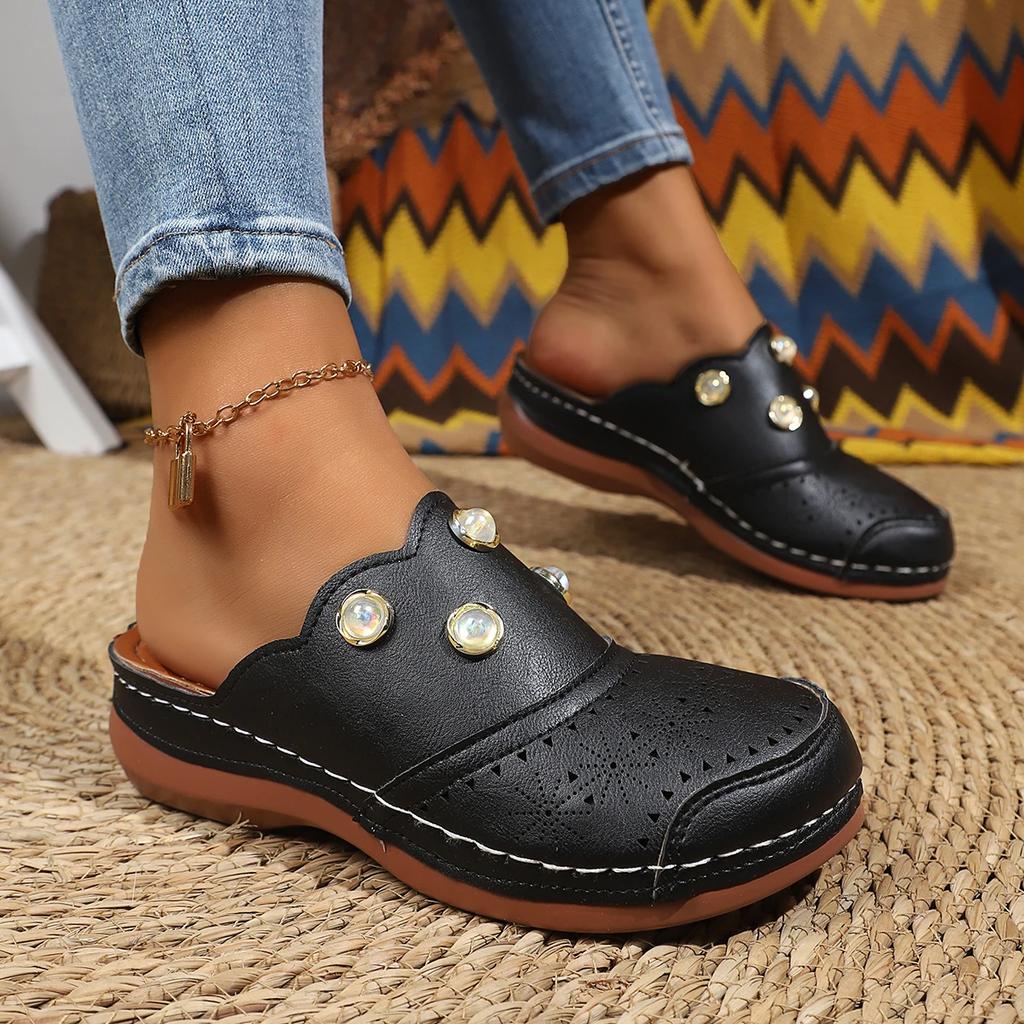Mode 2025 Neue Damen Hausschuhe Mode Perle Geschlossene Zehen Sandalen Komfort Dicke Sohle Hausschuhe Outdoor Leichte Schuhe Pantoletten Damen