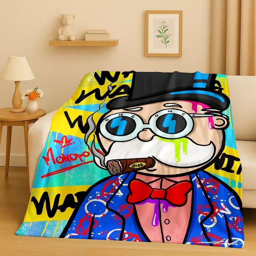 3D Rich Game Monopoly Money Dollar Cartoon Flannel Blanket,Ultra Soft Warm Plush Throw for Home Bedroom Bed Sofa Cover Kids Gift