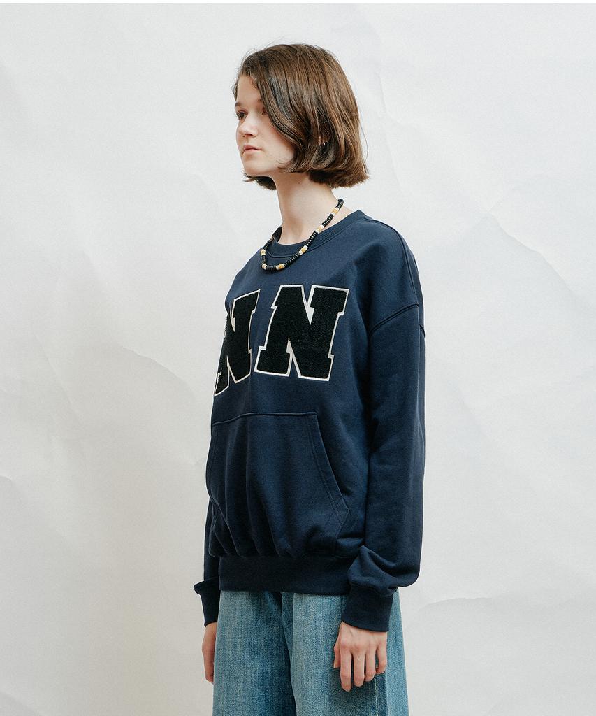 NONAMENEED Logo Felt Pocket Sweatshirt Navy