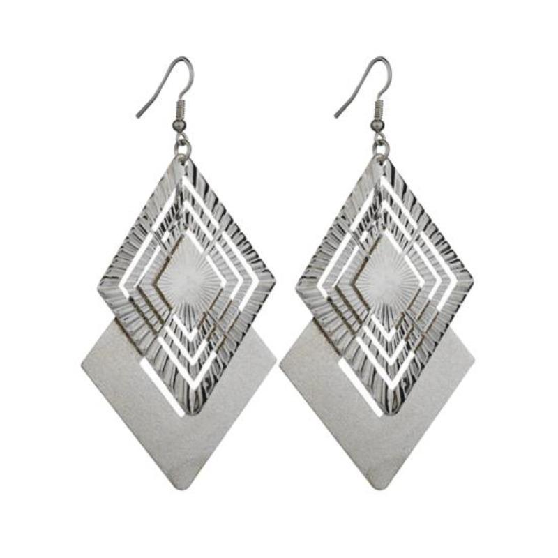 Матовые полые двухслойные ювелирные серьги-ромбы с длинными висячими крючками чёрный