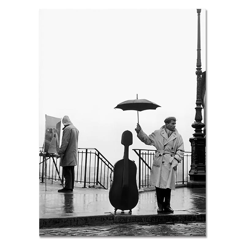 Black White Wall Art Fashion Poster Musician In The Rain Canvas Print Painting Sailor Kissing Nurse Picture Home Room Decoration