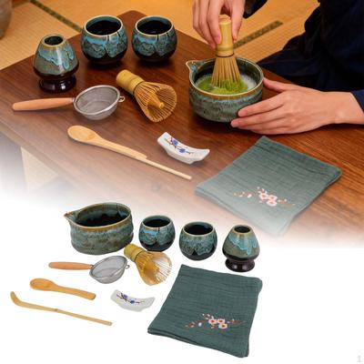 Matcha Whisk Set Bowl with Spout Japanese Tea Ceremony Ceramic Kit for Office