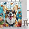 Corgi Scuba Diving Shower Curtain Playful Corgi Tropical Fish Coral Reefs Colorful Design Polyester Washable With Hooks