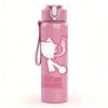 1PC Pink Cat Cartoon Line Art Print 750ml Colorful Plastic Sports Water Bottle Leakproof Pop Up Lid with Straw for Outdoor Work Home Use