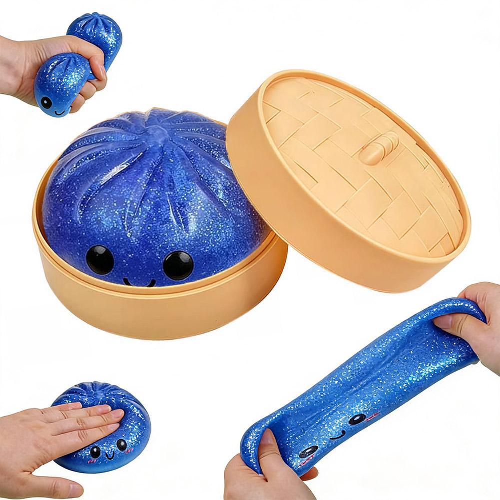Large Dumpling Shaped Squishy Fidgeting Plaything Plush Stretchy Stress Relief Ball Glittery Sensory Toy For Kids Adults Anti-Anxiety Gift