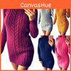 And Autumn Winter Fashion Long Sleeve High Collar Twist Slim Sweater Dress