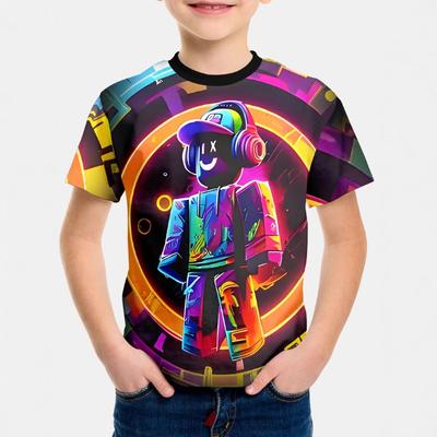 Summer Youth Children's Clothing T-shirt Fashionable Comfortable 3D Color Block Man Printed Short Sleeve Shirt