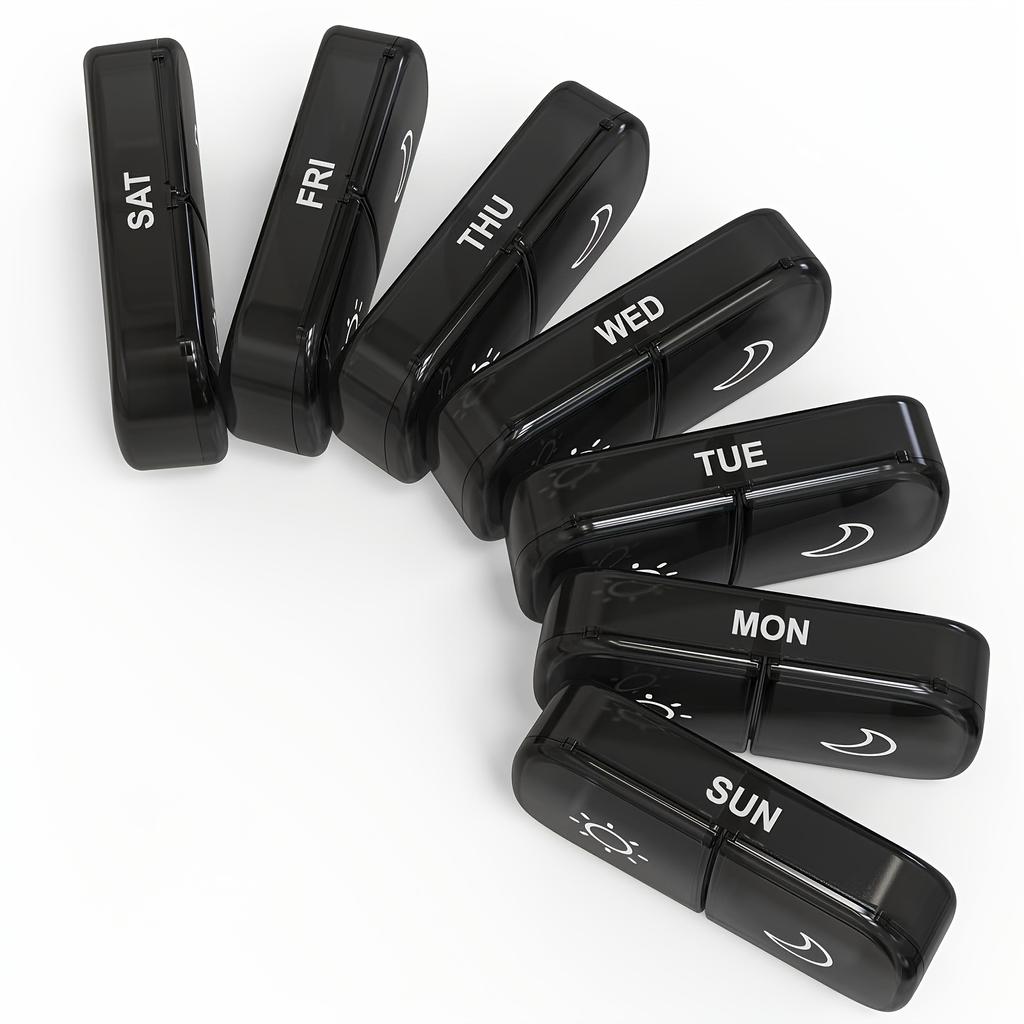 Weekly Pill Organizer 2 Times a Day, Pill Box 7 Day with One-Side Large Openings, Black Privacy Protection AM PM Pill Case