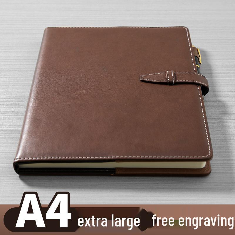 A4 Business Leather Hardcover Notebook - Large & Extra Thick Retro Meeting Record Book