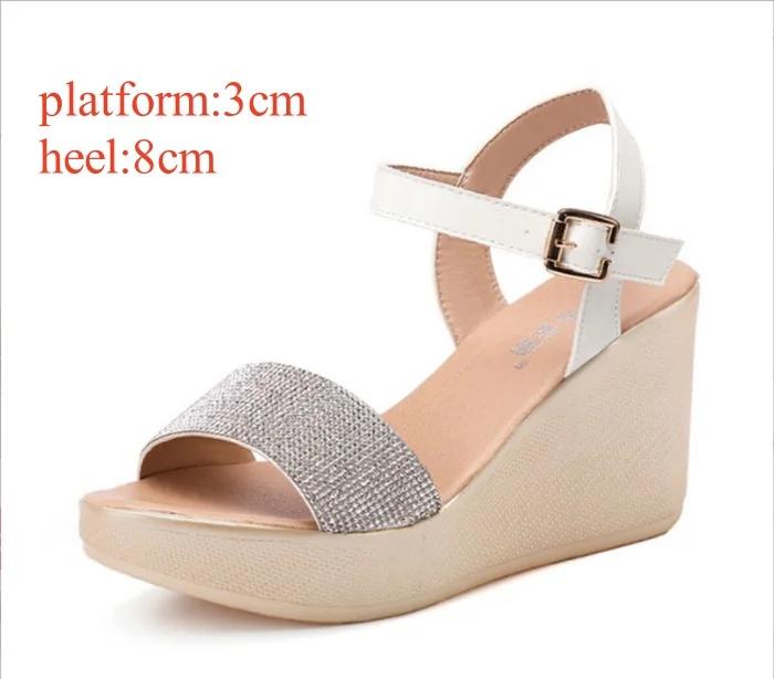 8см 11см Маленький Размер 32-43 Модные Разноцветные Сандалии на Платформе с Танкеткой и Стразами 2024 Туфли на Толстой Подошве на Высоком Каблуке для Офиса Модель 43 3650₽