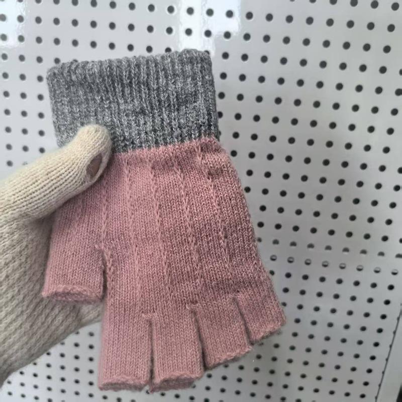 Half-finger Gloves Winter Girls Cute Bare-finger Wool Plush Warm and Cold-proof Student Writing Gloves