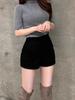 Women's High-Waist Woolen A-Line Shorts - Black, Slimming, Casual Korean Style for Autumn/Winter 2023.