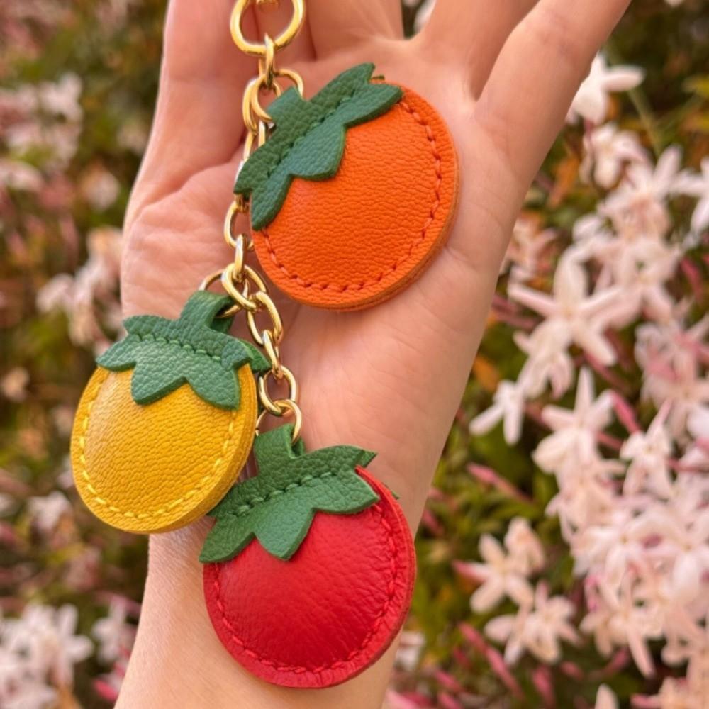 Lustiger Früchte Schlüsselanhänger PU Leder Orange Schlüsselring Mode Tomaten Anhänger Rucksack Dekoration