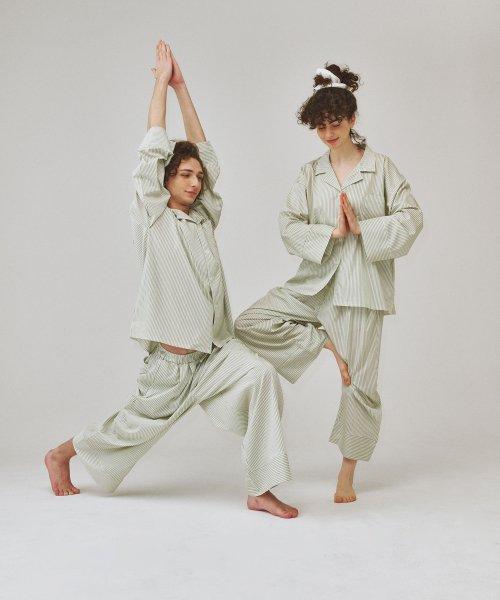 [OGGITT] Dormitory Double Ticking Stripe Pajamas Green [Shipped from Korea] 100% Authentic