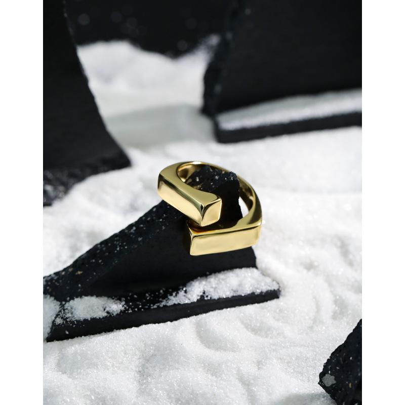 925 Sterling Silver Geometic Rectangle Hug Gold Personality Adjustable Ring Fine Jewelry For Women Party Elegant Accessories