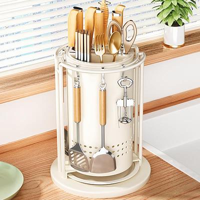Multifunctional Kitchen Knife & Utensil Holder: Rotating Storage Rack for Knives, Spatulas, Spoons, Chopsticks, and Cleavers.