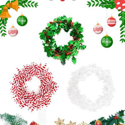 PET Christmas Tree Decoration Garland DIY Handmade Snowflake Cane Colored Iron Wire Exquisite Simulates Berry Green Leaf Decor