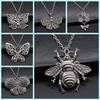 New Fashion Antique Silver Color Flying Animal Insect Necklace Butterfly Dragonfly Bee Cicada Pendant Necklace Gift For Women