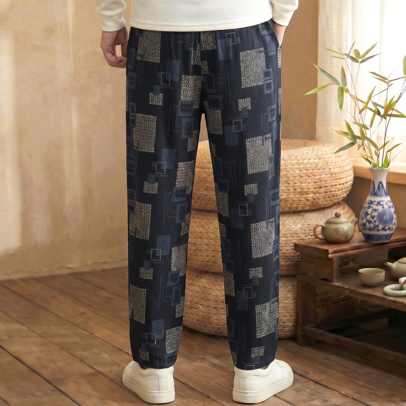 Pantaloni Casual Stampati da Uomo Taglie Forti, Pantaloni Leggeri Larghi con Vita Elastica (5XL-12XL)