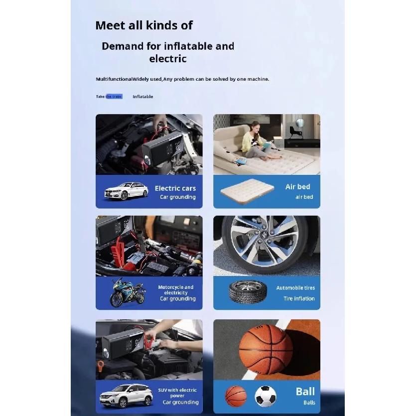 4 In 1 Car Jump Starter Power Bank 1800A 150PSI Auto Air Compressor Wireless Tire Pump Car Battery Booster Starting Device