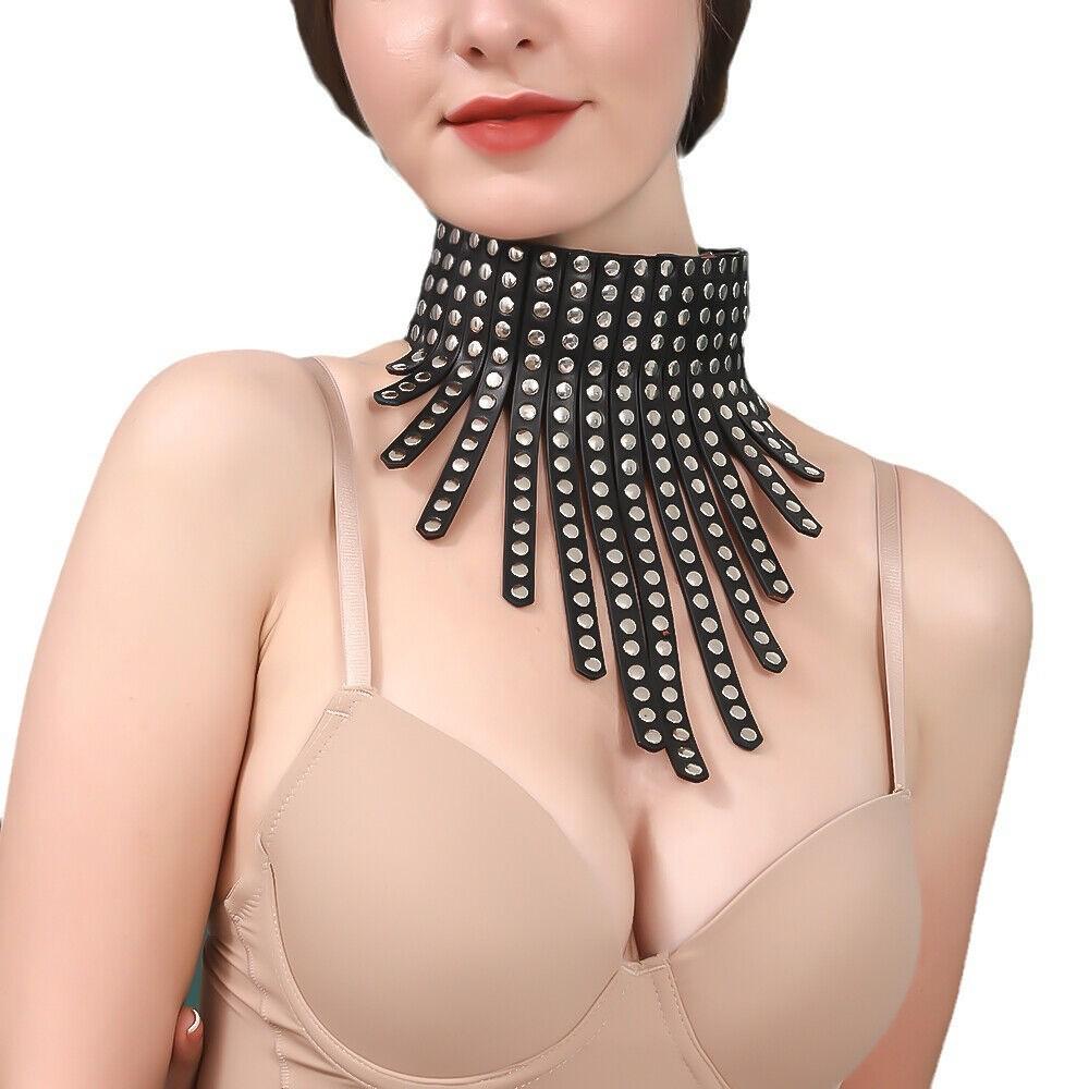 

Cross Border Fashion панк кожаный ошейник панк заклепки персонализированный круглый кулон ожерелье цепочка на шею короткая ключичная цепочка чёрный