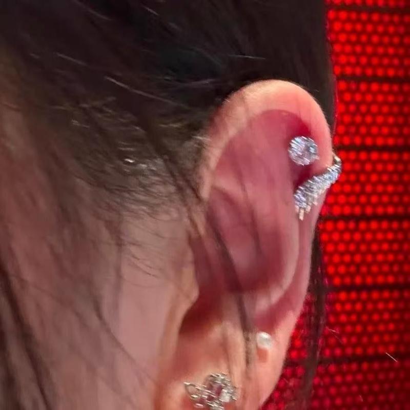 1pcs Silver Ear Bone Nail Earring for Women Stylish Wing Jewelry with Zircon