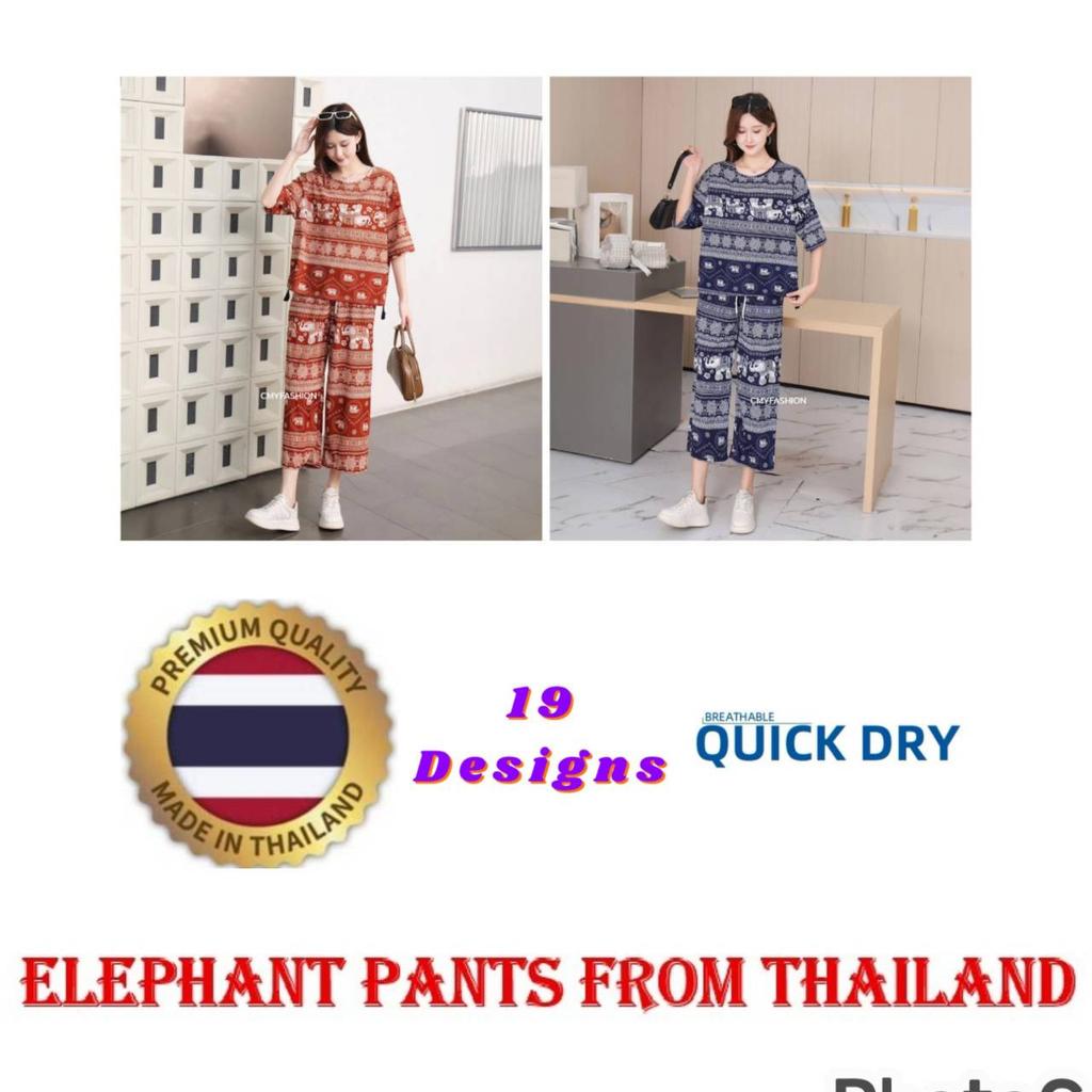 Słoń Spodnie Szorty Koszula Zestaw Okrągły Dekolt Krótki Rękaw Regulowany Elastyczny Pasek Pasek Kobiety Nadruk Casual Plaża Boho Bohemski Retro Vintage