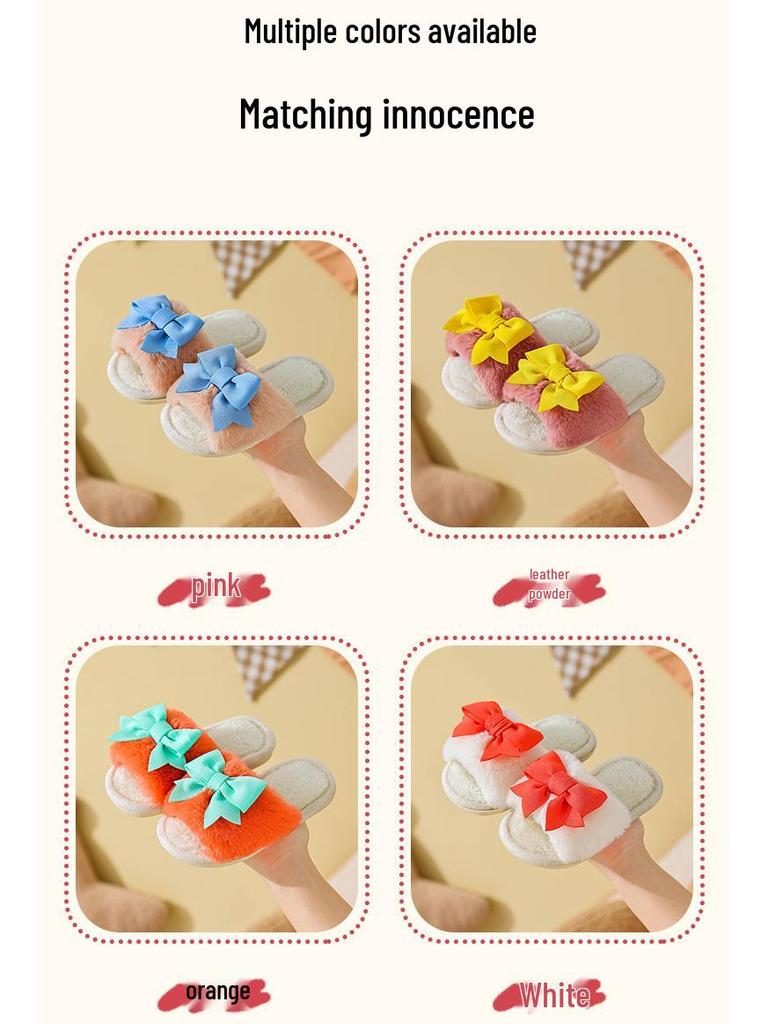 Girls' Winter Warm Plush Swallowtail Bow Cotton Slippers - Soft Sole, Non-slip, Plus Velvet, 2025 Edition