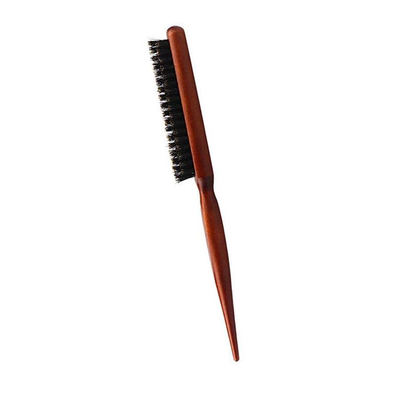 Solid Wood Boar Bristle Teasing Comb - Three-Row Fluffy Styling Comb for Updos and Hair Wrapping