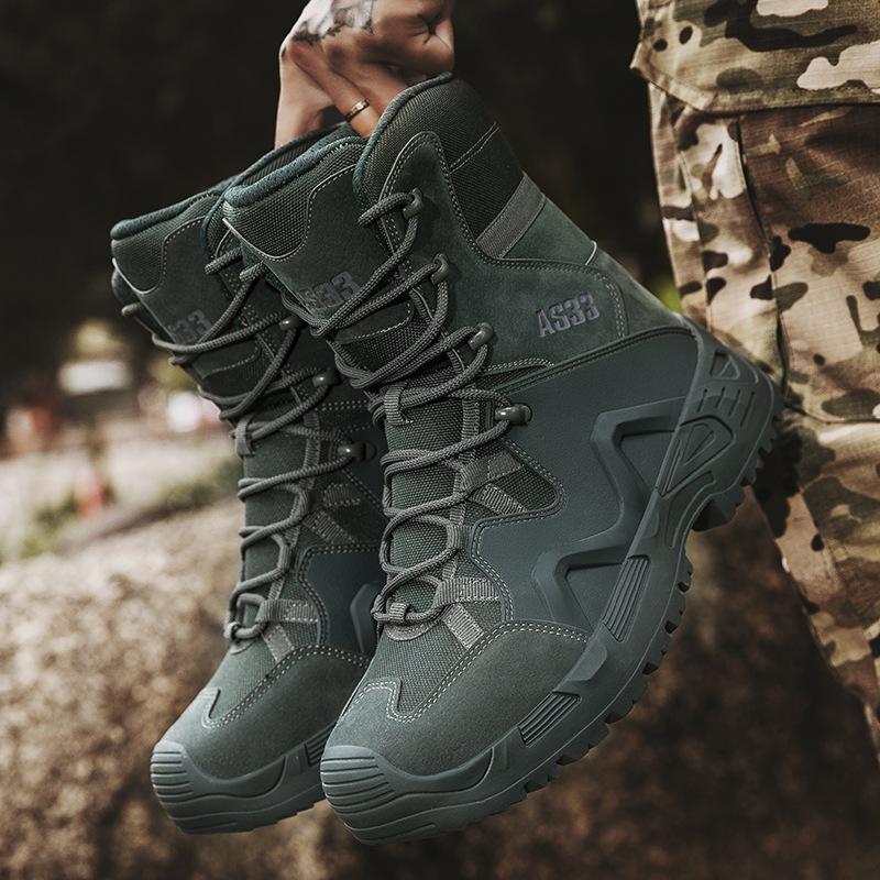 New Large Size Men's High-top Thick-soled Outdoor Waterproof, Non-slip and Wear-resistant Field Training Boots, Hiking Boots Wholesale