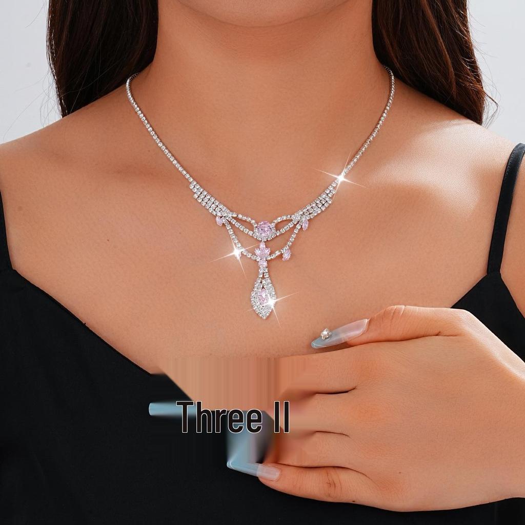 European-American Rhinestone Teardrop Necklace & Earring Set: Korean-Style Bridal Temperament Collarbone Chain Jewelry for Women