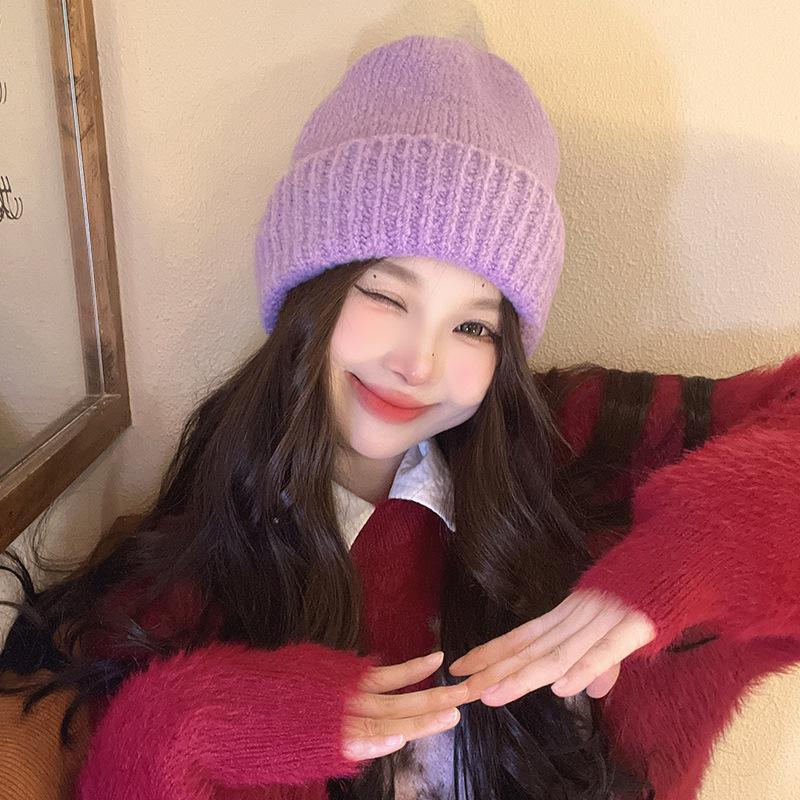 New Wool Hat for Women Korean Style Versatile Warm Ear Protection Knit Hat Korean Style Face Showing Small Pile of Hats