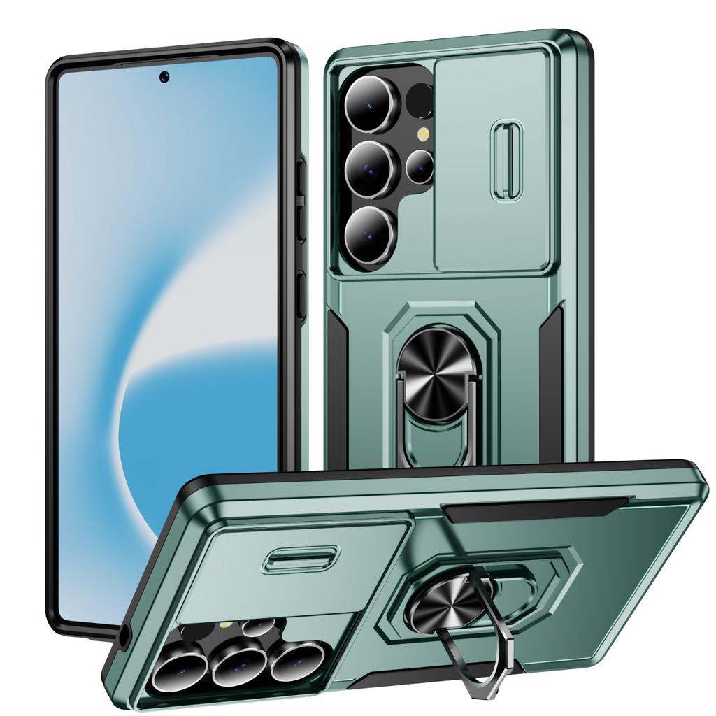 All Inclusive Phone Case with Sliding Window, Creative Metal Paint, Scratch Resistant and Drop Resistant for Samsung Phone Case with Bracket