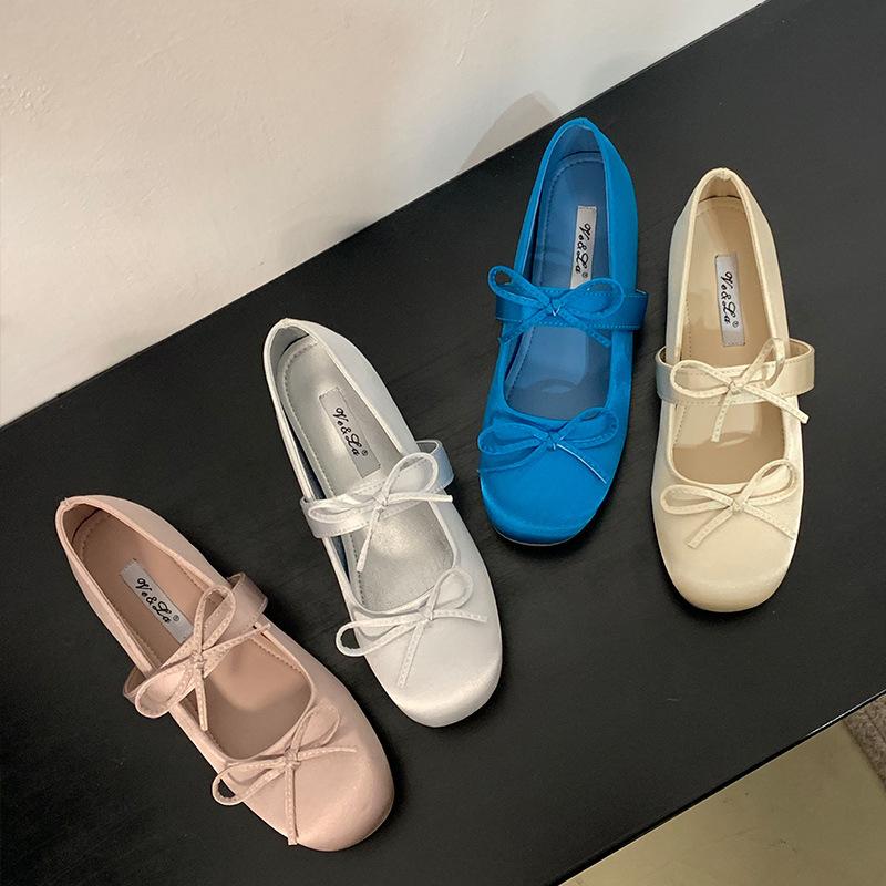 Inner heightening version~ 2025 ballet shoes round head bow Mary Jane with skirt temperament evening single shoes women