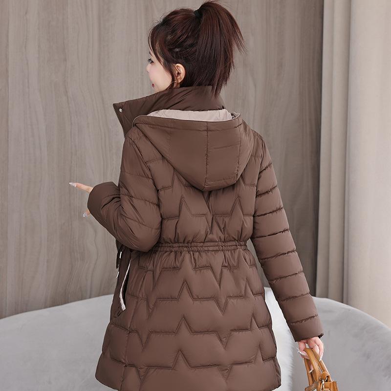Khaki down cotton clothes women's winter new slim and thin fashion cotton-padded clothes medium and long warm jacket foreign style