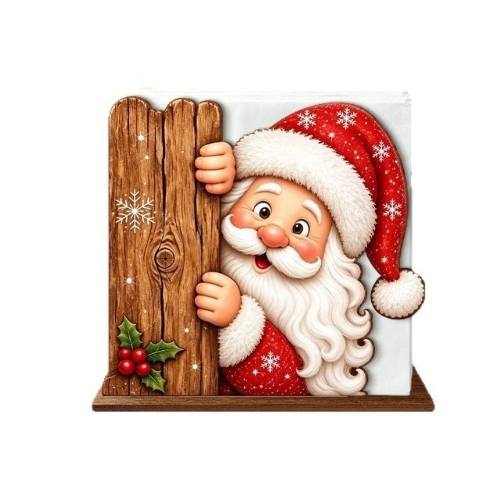 2D Flat Peeking Santa Napkin Holder Thick Tissue Storage Holder  Tabletop Decorations